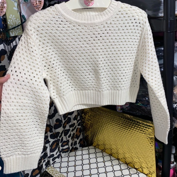 H&M GIRLS OPEN KNIT LONG SLEEVE CROPPED CROCHET - Picture 7 of 8